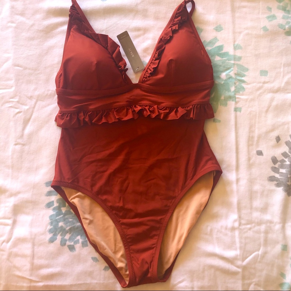 J crew Ruffle deep-V one-piece swimsuit NWT color